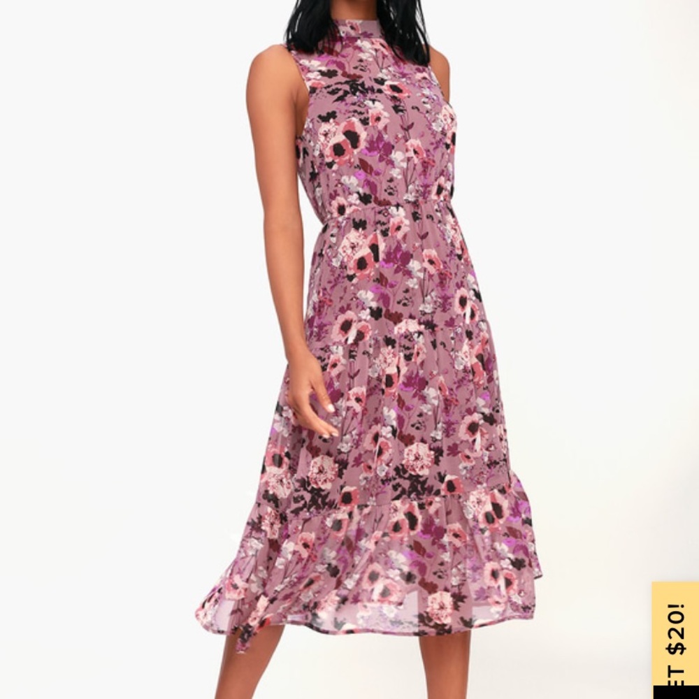 In My Dreams Mauve Floral Print Midi Dress